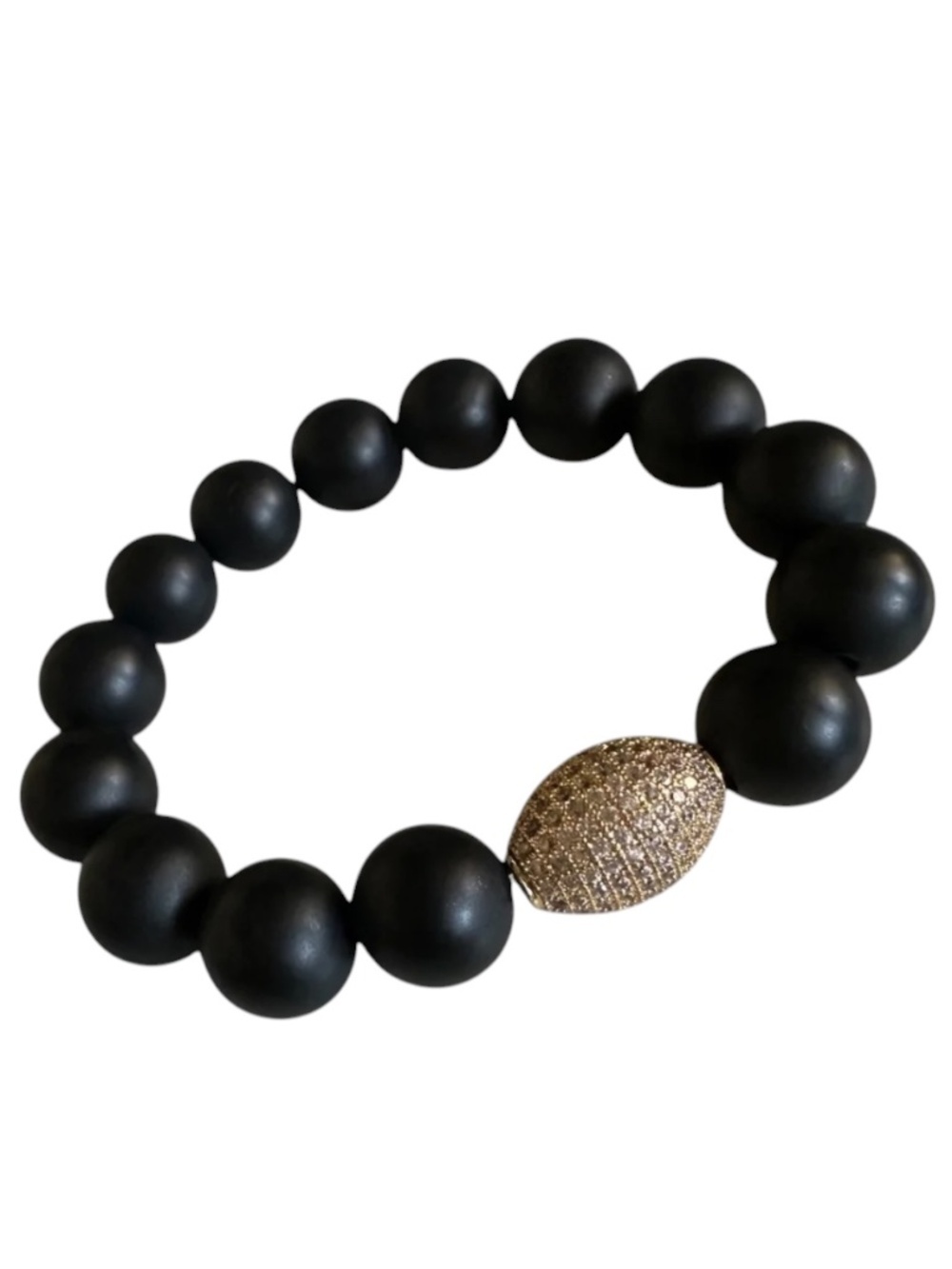12mm Matte Black Onyx Stretch Bracelet Gold Pave Spacer Bold Statement